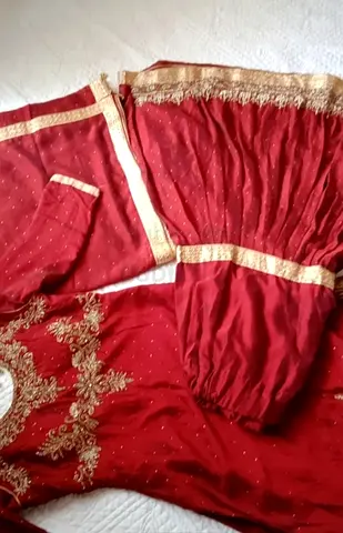 Red and golden embroidered traditional womens dress/gharara set - gently used