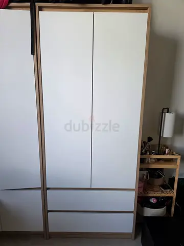 IKEA-style modern 2-door wardrobe with drawers - light wood  white