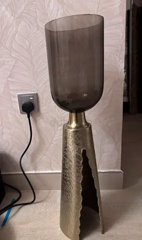 Decorative modern big candle holder with smoked glass shade