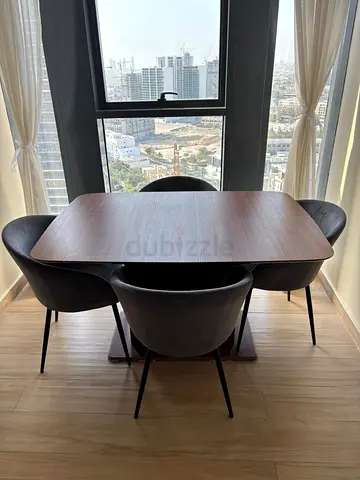 Solid Wood Dining Table with 4 Upholstered Chairs - Compact Set