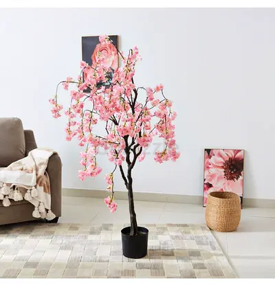 Artificial Pink Cherry Blossom Tree in Pot - Decorative Indoor Plant