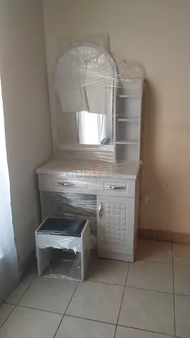 White Dressing Table with Mirror and Stool