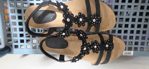 Black Floral Beaded Womens Sandals - Comfortable Slingback Size UK 7