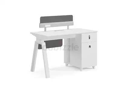 White Modern Office Desk with Lockable Drawer and Cable Management