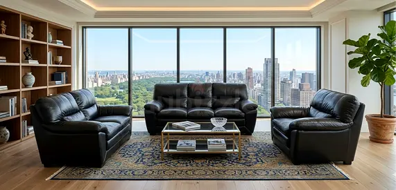 Sofa Leather Black 3+2+1