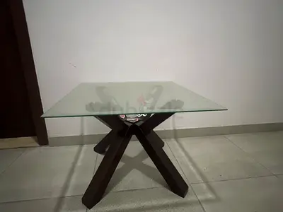 Square Glass Top Dining/Side Table with Wooden Cross Base