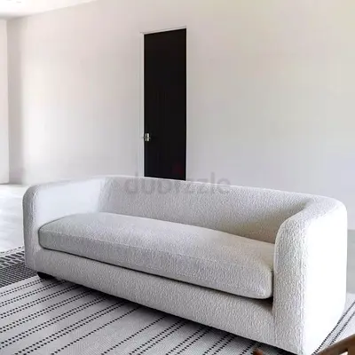 White Bouclé 3-Seater Sofa — Modern Curved Design