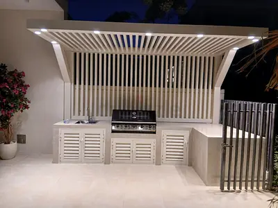 Luxury Pool  Landscaping Design with Outdoor BBQ Area