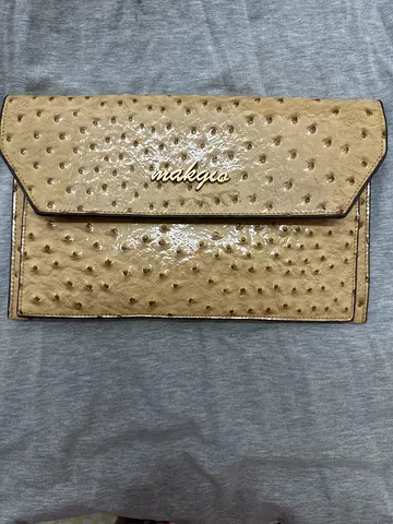 Beige Ostrich-Embossed Long Wallet / Clutch by Makaya