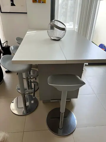 Modern kitchen island without adjustable bar stools.