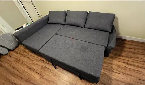Grey Fabric Sofa Bed - 3-Seater Convertible, Good Condition