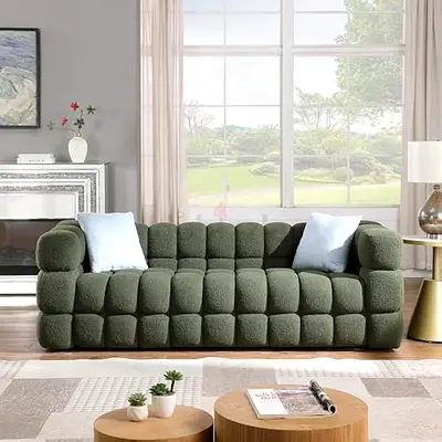 Plush Green 3-Seater Modular Sofa — Comfortable Bouclé Design