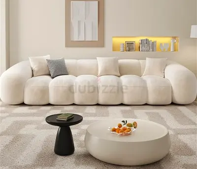 Modern Cream Tufted 3-Seater Sofa — Plush Curved Design