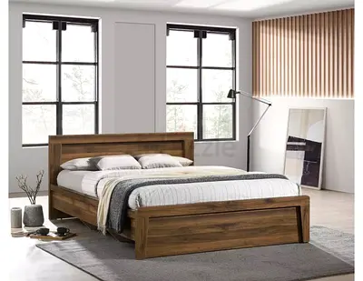 Solid Wood Double Bed Frame with Headboard and Footboard - Rustic Finish