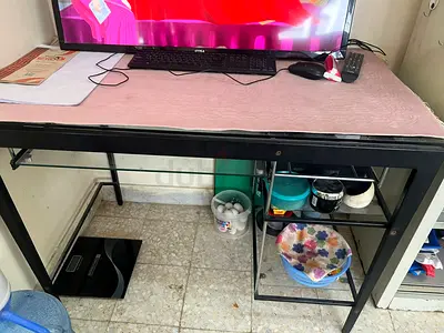 Simple Black Metal Computer Desk with Shelves - Good Condition