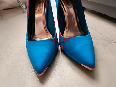 Ted Baker Blue satin pointed high heels - size 38, gently used