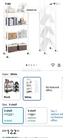White 5-Shelf Metal Storage Rack on Wheels - Lightweight Organizer