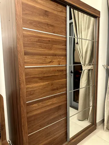 Large Wooden Sliding Wardrobe with Mirror Panels - Excellent Condition- 3 months used only