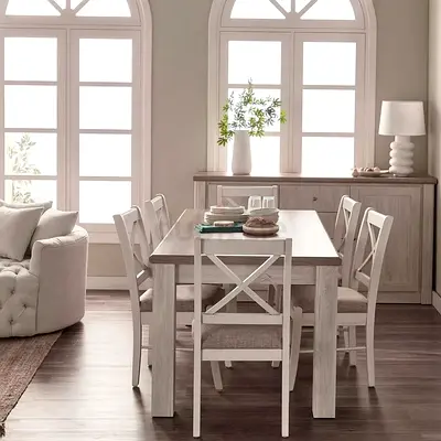 6-Seater Wooden Dining Table with Chairs - Light Oak Finish