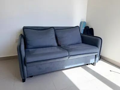 Compact 2-Seater Sofa Bed in Grey/Blue - Good Condition  with storage