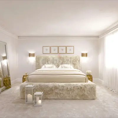 Plush Faux Fur King Bed Frame with Upholstered Headboard -