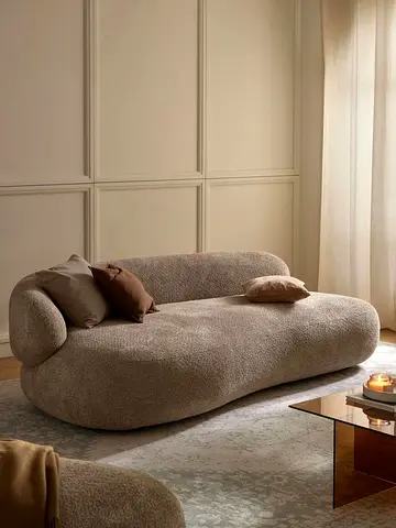 Modern Curved Bouclé Sofa - 2-3 Seater, Beige