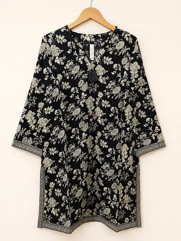 Black Floral dress - Lightweight Long Sleeve, Size M