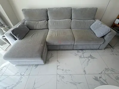 Light grey L-shaped 3-seater sofa with lounge - good condition