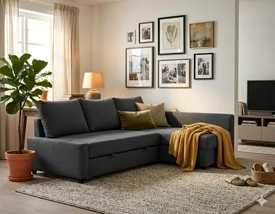 L-shaped Grey Fabric Sofa with Storage (Corner Sofa)