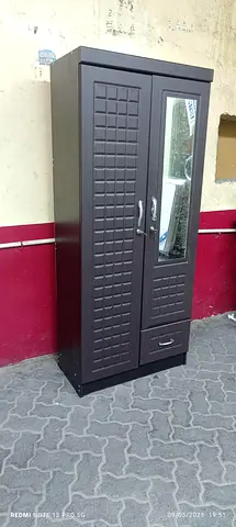 Two-door Wooden Wardrobe with Mirror and Bottom Drawer - Good Condition