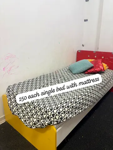 Single Bed with Mattress - Simple Wooden Frame I have a two single bed with mattress 150 dirham each
