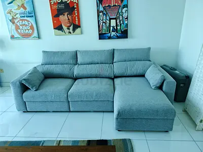 Ikea light grey Eskilstuna sofabed with chaise lounge storage