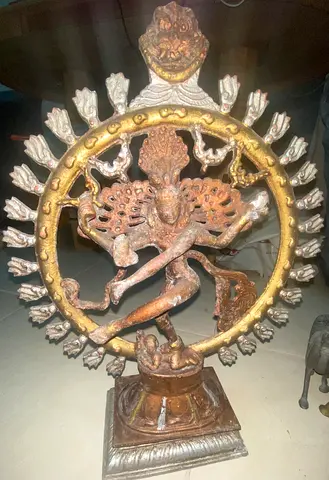 Antique Shiva Nataraja Bronze Statue — Dancing Shiva in Circular Aura