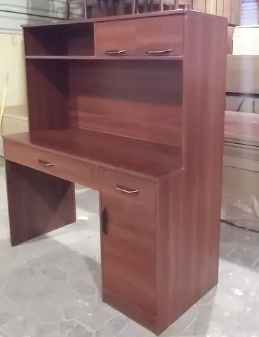 Compact Wooden Study Desk with Hutch and Cabinet - Dark Walnut