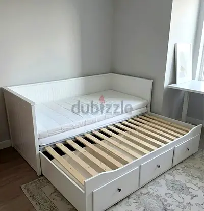 IKEA Hamnes Day bed with 3 storage drawers underneath and with 2 IKEA mattresses