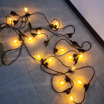 Vintage Outdoor String Lights – 20 Socket Garland Lights with 15 Bulbs Included – Warm Edison Style