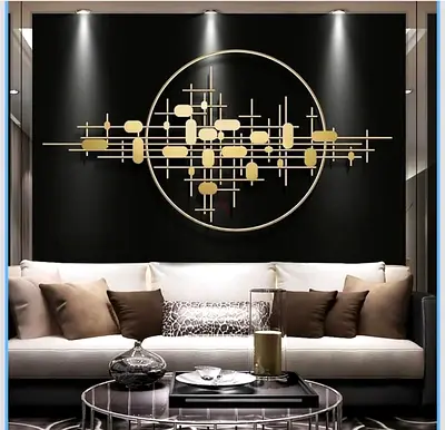 Modern Gold Wall Art Metal Sculpture - Circular Abstract Panel