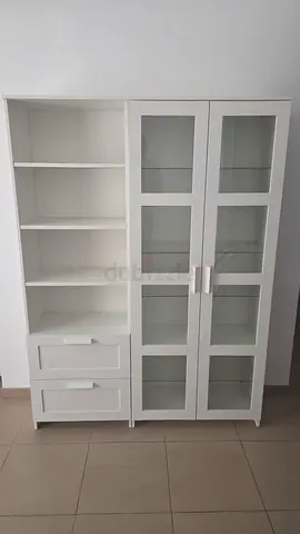 White Storage Cabinet with Glass Doors and Shelves