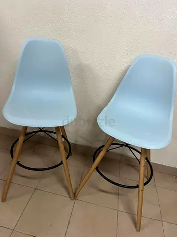 Blue bar stools by Charles Eames Eiffel Wood