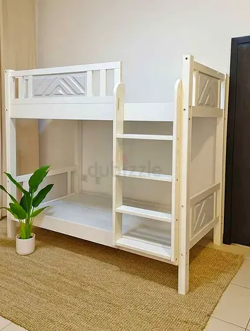 White Wooden Bunk Bed with Ladder - Good Condition