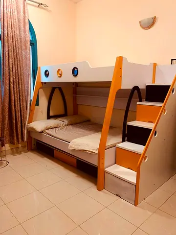 Sturdy Kids Bunk Bed with Stairs and Storage - White  Orange