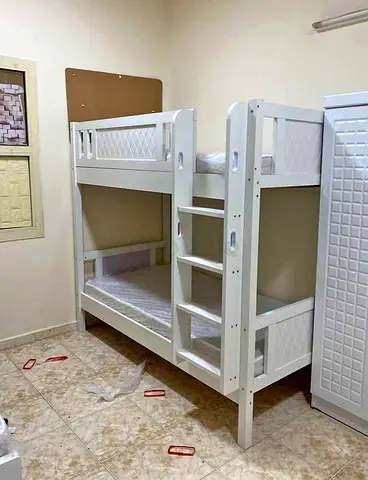 White Wooden Bunk Bed - Solid Frame with Ladder (Good Condition)