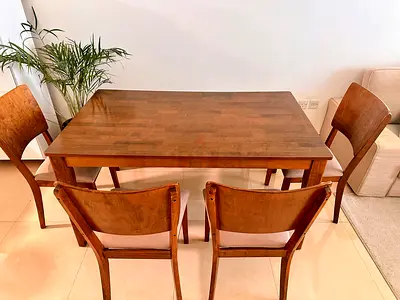 Solid Wood 4-Seater Dining Table with Chairs - Good Condition