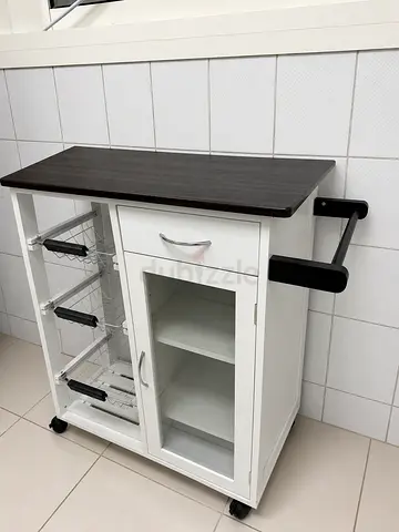 White Kitchen Trolley Cart with Drawer, Storage Shelves and Wheels