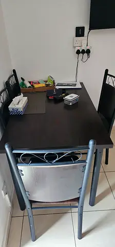 Compact 4-Seater Dining Table with Metal Frame and Dark Wood Top