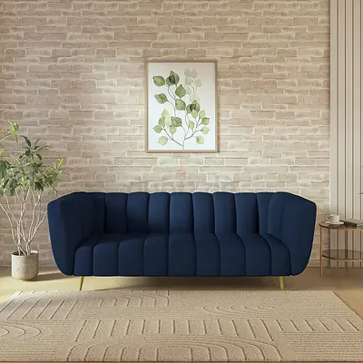 Padded wide armrest gold legs 3 seater velvet sofa