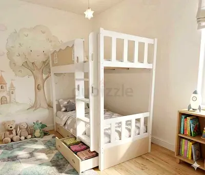 White Wooden Bunk Bed with Storage Drawer - Kids Twin Bunk