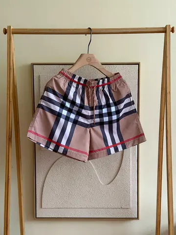 Burberry Beige Checkered Designer-Style Mens Swim Shorts