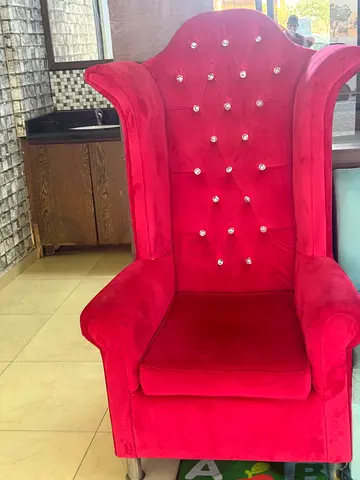 Red Velvet Accent Wingback Armchair with Crystal Buttons