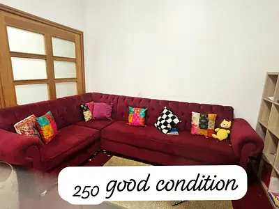 Maroon L-shaped Sofa - Good Condition, Comfortable Corner Couch